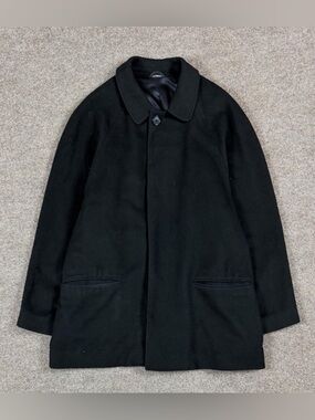 Vintage‎ Jacobson’s Black Wool Short Overcoat Men’s Large Hidden Button Closure